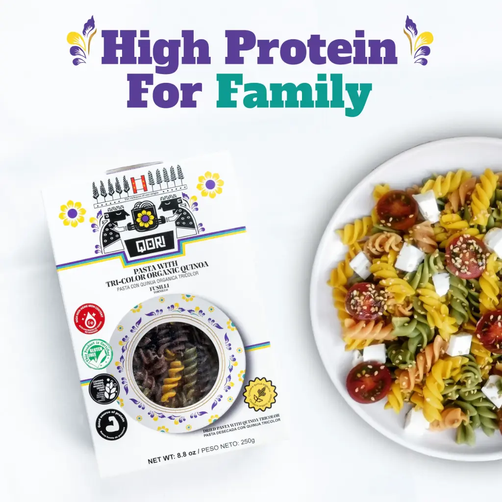 Pasta Fusilli con Quinua Organica 75% Tricolor 250g